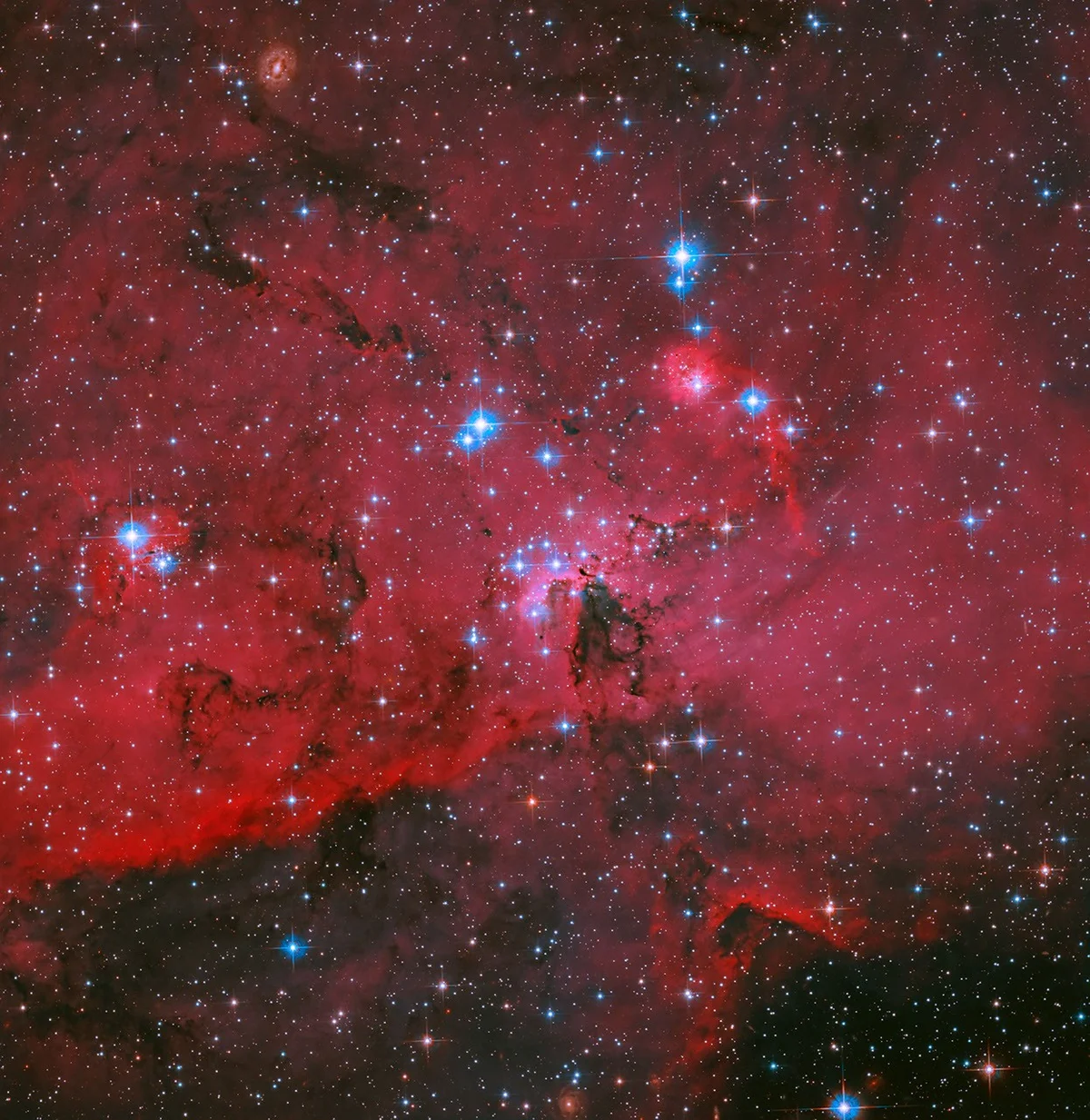 NASA's Hubble захоплює червону хмару, що іскриться білими та блакитними зірками - Наука NASA